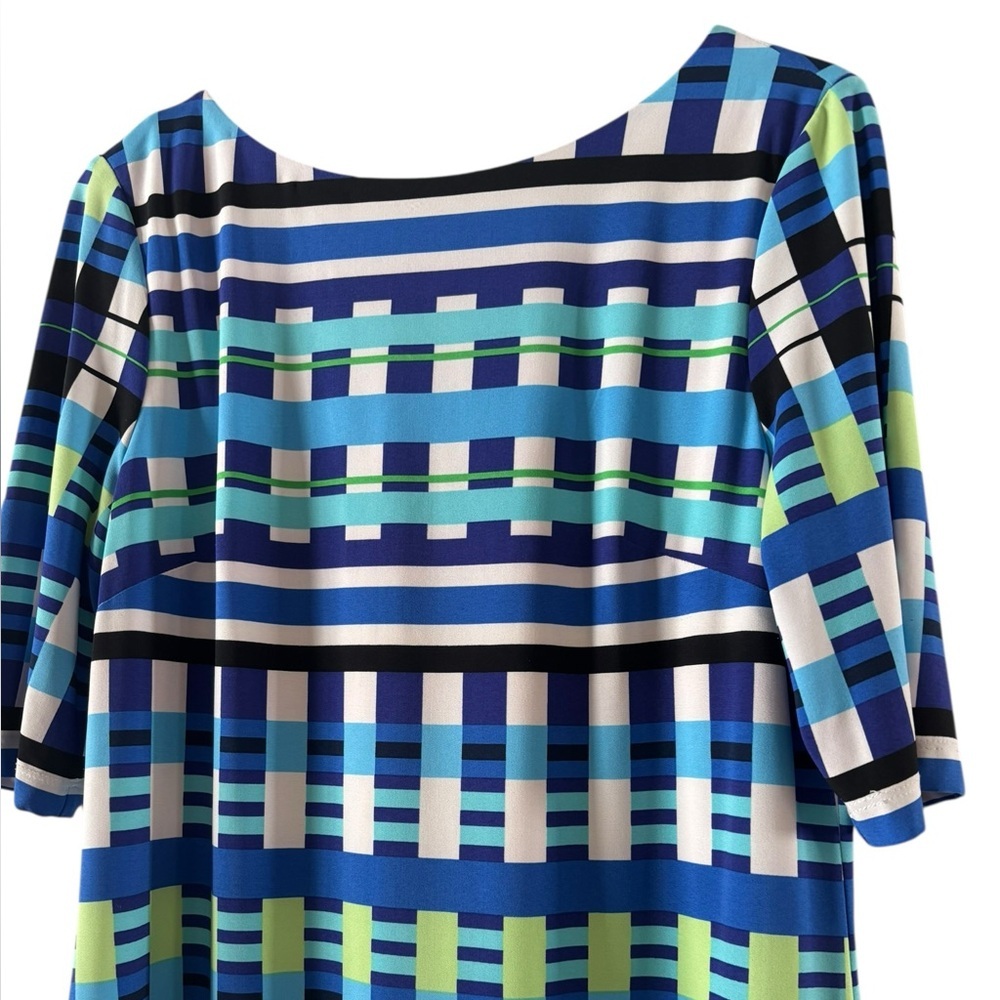 Eliza J Women's White/Black/Blue Design Mini Shift Stretchy Dress‎ Size 10 - Picture 2 of 8